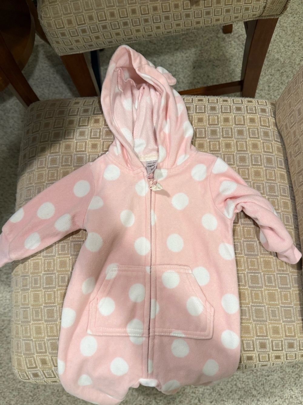 Carters baby Pink Polka Dot Hooded One-Piece